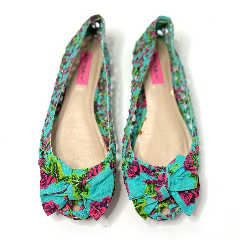 Betsey Johnson Teal Floral Bow Ballet Flats